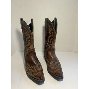 Mens Laredo Boots Sz 8 D Tan Pull On Western Cowboy Boot Fancy Stitch